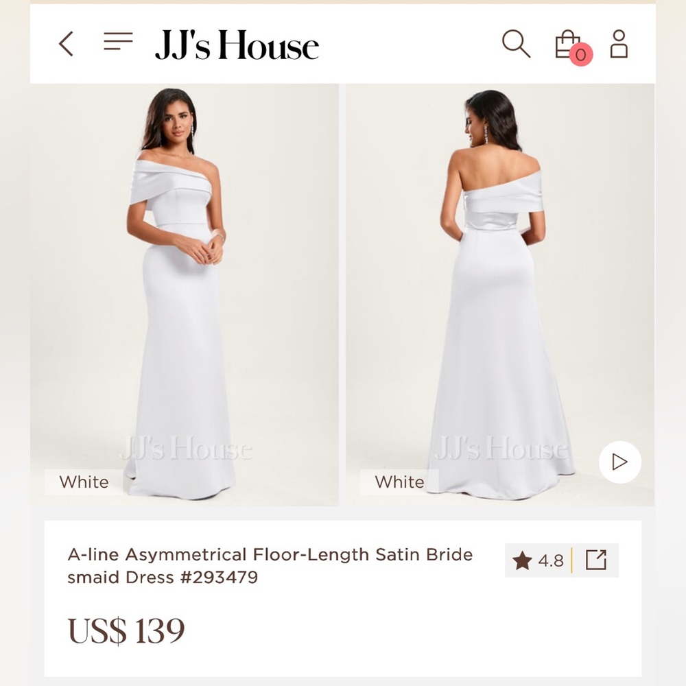 JJ's House A-line Asymmetrical Floor-Length Satin Bridesmaid Dress #293479 Sz 6